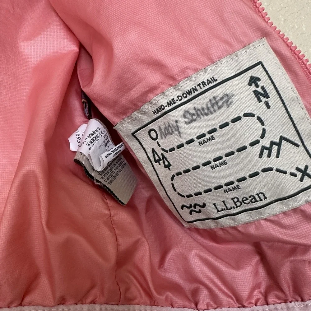 LL Bean Kids Pink Lightweight Puffer Jacket Coat Girls 12-18 Months Hooded Wind